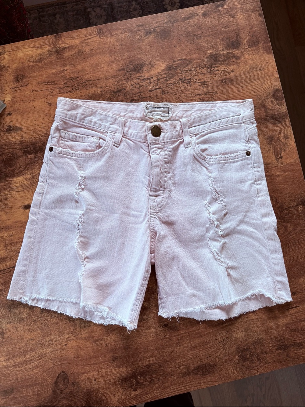 Current/Elliott White Distressed Raw Hem High-Rise Denim Shorts